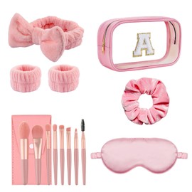 5PCS Spa Party Supplies for Women,Gift Sets for Women,Initial Makeup Bag with Makeup Brush Set,Sleepover Party Supplies Spa Party Favors,Sleeping Stuff Accessories for Slumber Spa Party Favors Gift