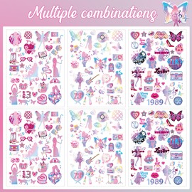 Music Merch Gifts Temporary Tattoos - 6 Sheets 240 Styles Era's Birthday Party Favors Decorations Pop Singer Album Music Tattoo Stickers for Fans Kids Adults Disco Concert Decor Supplies