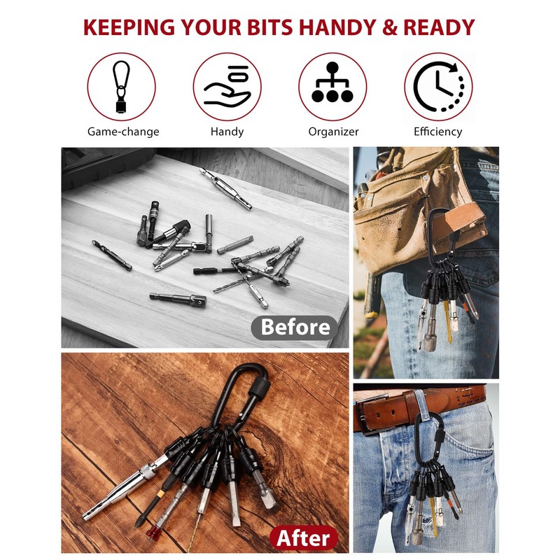 katerk 6pcs Bit Holder with Carabiner Socket for Mens Gift,
