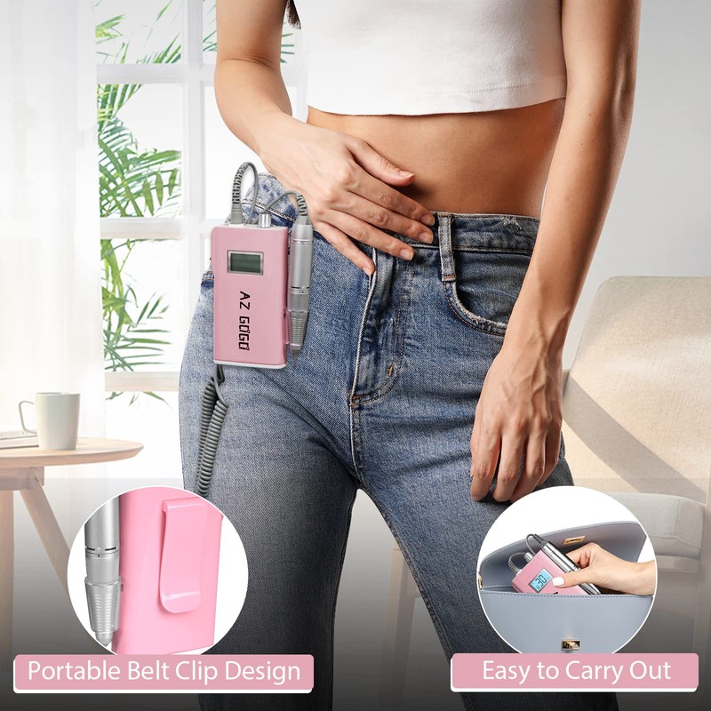 Professional Nail Drill Machine, AZ GOGO 30000RPM Rechargeable Portable Nail