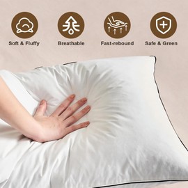 BHZ Goose Down Feather Pillows Queen Size Bed Pillows Hotel Collection for Sleeping Soft and Supportive Pillows for Side Stomach Back Sleepers, Black