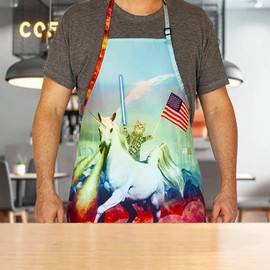 Funny Guy Mugs Cat & Unicorn Kitchen Apron with Pockets - Adjustable Strap - Funny Apron for Men and Women - Perfect for BBQ, Grill, Baking, Cooking