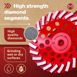 MonoPro Diamond Grinding Wheel 7 inch for Angle Grinder, Concrete Grinding Wheel 24 Segments, Cup Grinding Wheel, Turbo Row Diamond Cup Wheel for Grinding Concrete, Cement, Masonry - Medium Bond