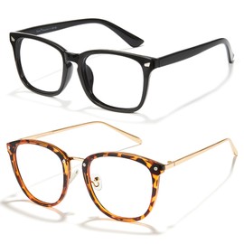 Cyxus 2 Pack Blue Light Glasses for Woman Men Stylish Computer Glasses Reduce Eye Strain UV Protection for Screen（402B015 Black+Tortoiseshell）