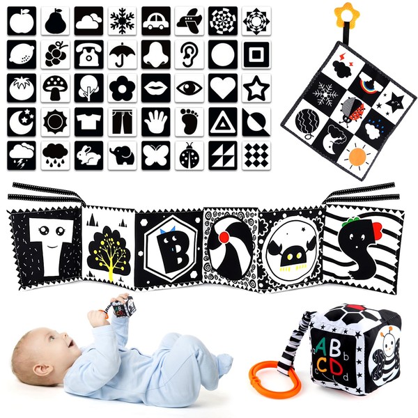 YADODO Baby toy, 0-12 months, fabric book, black and white, black and white card, baby Montessori book, sensory book, baby, sensory book, newborn toy, baby toy