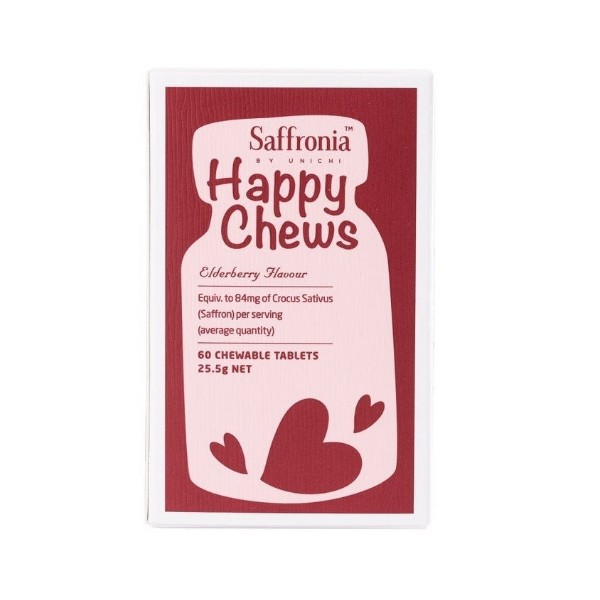 Unichi Saffronia Happy Chews Elderberry Flavour 60 Chewable Tablets