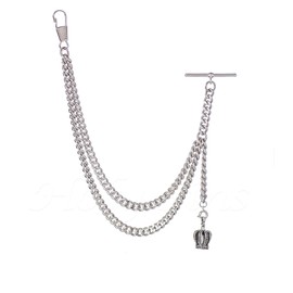 Handmade in The UK Silver Colour Single Albert Pocket Watch Chain with Crown Pendant (18")