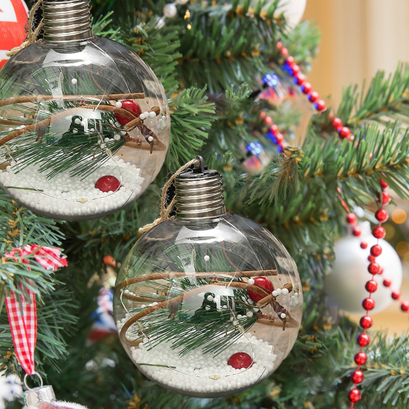 6Pcs Shining Christmas Balls with LED Light Pendants Refillable Ball