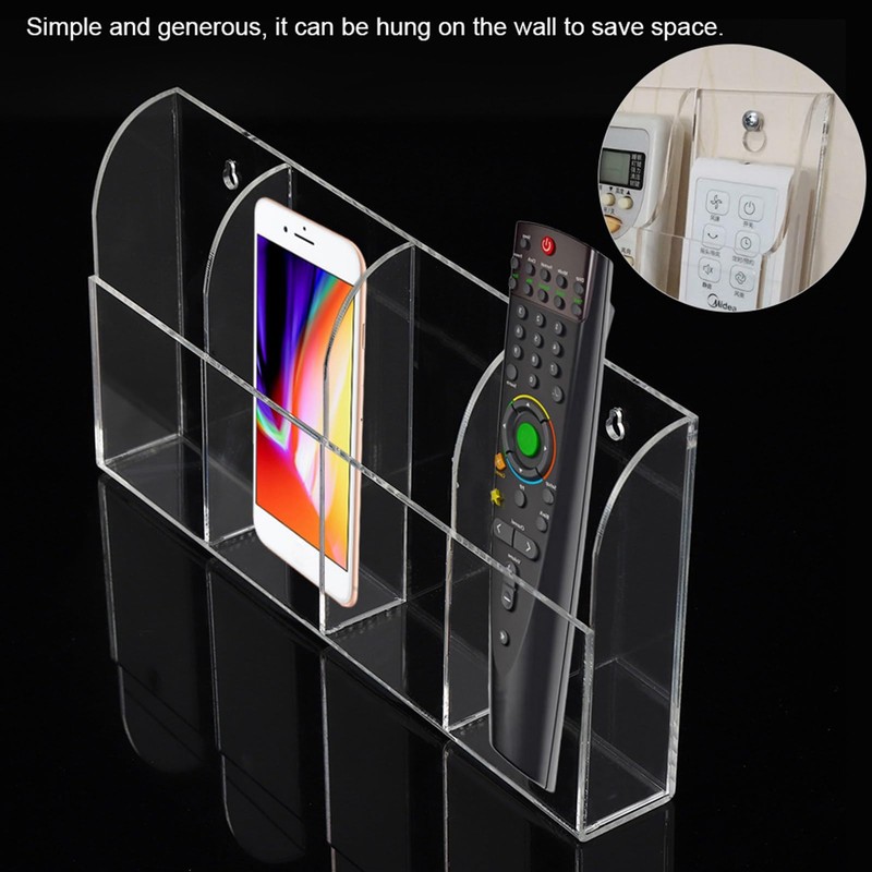 TV Remote Control Holder Wall Mount Acrylic Clear Media Organizer