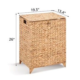 Large Laundry Hamper with Lid and Removable Liner Bag, Wicker Laundry Basket with Heightened Feet, Foldable Rattan Clothes Hamper, Handwoven Water Hyacinth Laundry Basket for Clothes and Towels