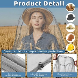 Snblzhef 2 Pack Mosquito Head Net Mesh with Drawstring, Bug Face Netting for Gardening Hiking Fishing Traveling for Hats, Mesh Grey