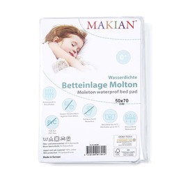 MAKIAN Waterproof Bed Insert - Mattress Topper 50 x 70 cm - Molleton Mattress Protector Made of Cotton - Oeko-Tex® Standard 100 Tested, Waterproof & Hygienic - Boil-proof and Suitable for Tumble Dryer