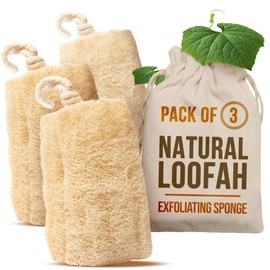 CraftsOfEgypt Natural Loofah Sponge – Egyptian Luffa Body Scrubber Pack of 3 for Men & Women, Natural Bath & Shower Loofah Exfoliator, All Natural Loofah Sponges for Face Back & Body, 6" x 6"
