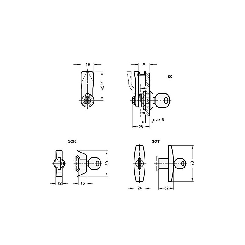 Ganter Normelemente GN 115-SCT-14 115-SCT-14 Locking with Cylinder Key, Actuation