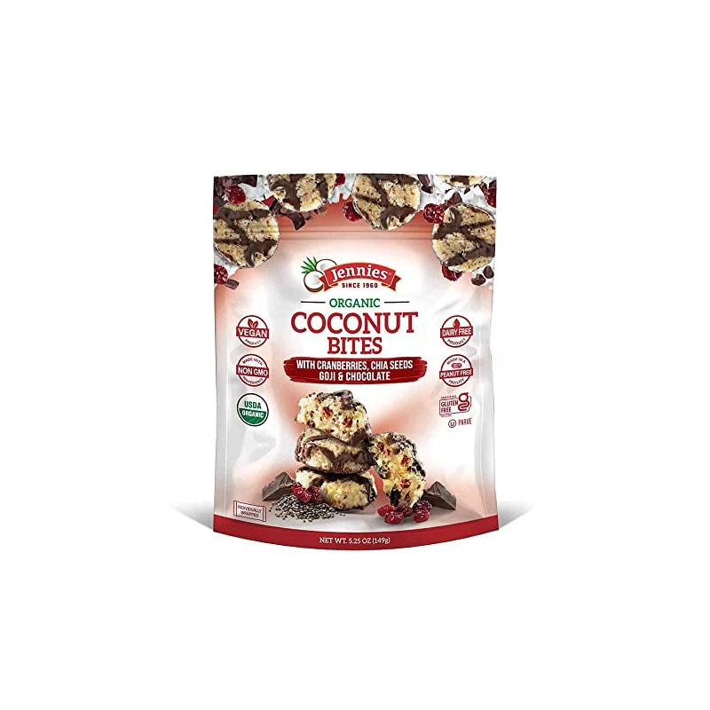 Jennies Organic Coconut Bites with Goji & Chia, 5.25oz Gluten