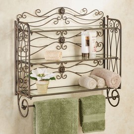 Touch of Class Kadalynn Wall Bathroom Shelf with Towel Bar - Antique Bronze - Handcrafted Metal - Decorative Storage - Mounted Rack Organizer - 3 Shelves - 24 Inches High