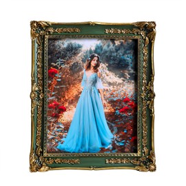 Satmole Green 8x10 Vintage Picture Frame - Elegant Gold Ornate Antique Fancy Picture Frames with Glass Front, Tabletop & Wall Display