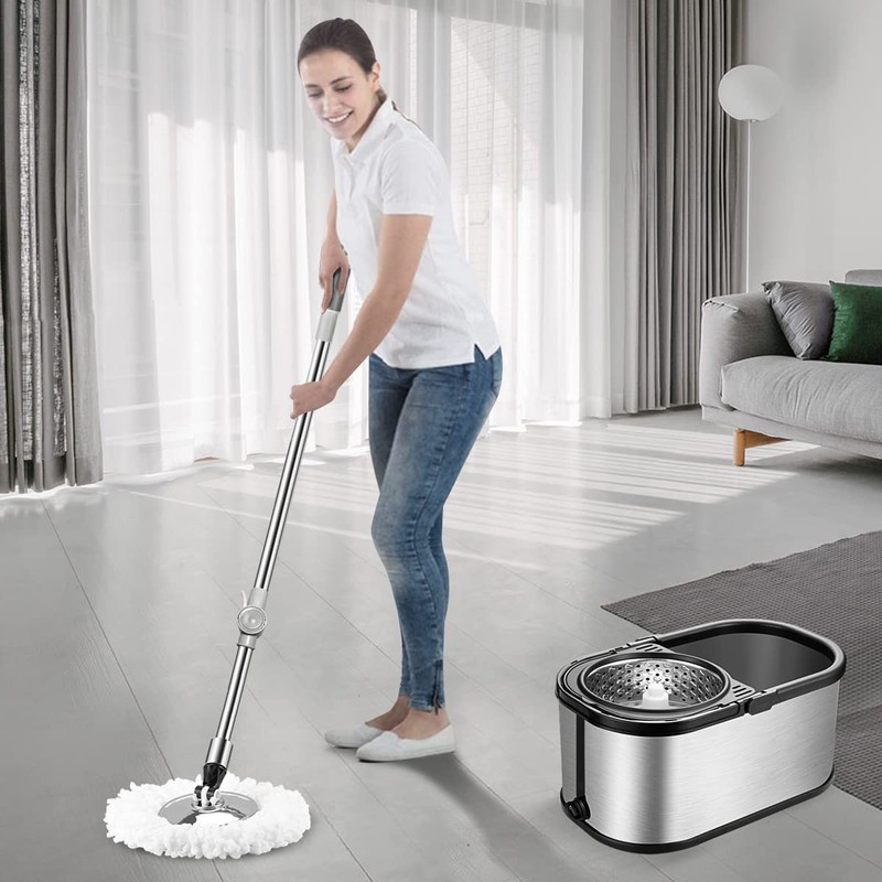 Spin Mop Bucket System Stainless Steel Bucket and Mop Set