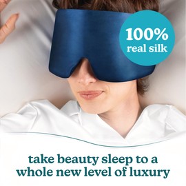 Homedics 100% Silk Sleep Mask, Mulberry Silk, Total Blackout, Nonslip Grip, Adjustable Strap for Custom Fit, Hand Washable, Comfortable for Travel & Home - Midnight Blue
