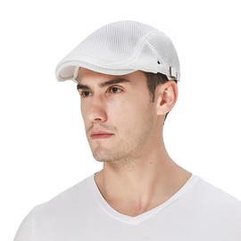 DIYDECAL Mens Breathable Mesh Summer Hat Adjustable Newsboy Beret Ivy Cap Cabbie Flat Cap Women White