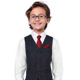 ZENXUS Boy's Solid Apple Red Tie with Pocket Square Set, Small Necktie for Children and Kids, Self-Tied