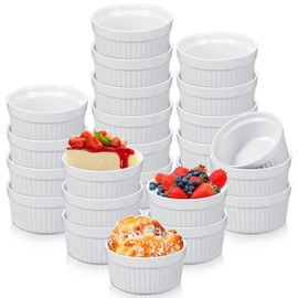Xinnun 24 Pcs 4 oz Ramekins Creme Brulee Dishes Oven Safe Classic Porcelain Ramekins Set for Baking, Creme Brulee, Souffle, Appetizer, Custard, Pudding, Dipping Bowl, White