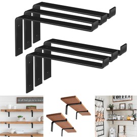 Shelf Brackets 12 Inches 6 Pack Rustic Wood Floating Shelves Farmhouse Brackets for Shelves Lip Brackets for Shelves Heavy Duty Open Shelving Brackets Black