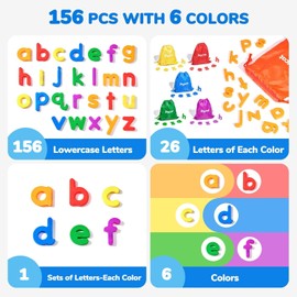 VoSinrly Magnetic Letters, 156 Pieces Lowercase Alphabet Fridge Magnets, ABC Magnets for Toddlers Kids, Educational Learning Plastic Letters Magnets Set for Kindergarten Classroom
