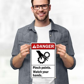 Danger Pinch Points Watch Your Hands With Black Graphic Sign, 10x7 Inches, 4 Mil Vinyl Decal Stickers Weather Resistant, Made in USA by My Sign Center
