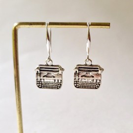 7Dots Art | Vintage Typewriter Earrings - Unique Gift for Writers, Authors, Poets and Book Lovers | 925 Silver Plated Ear Wires | Small and cute