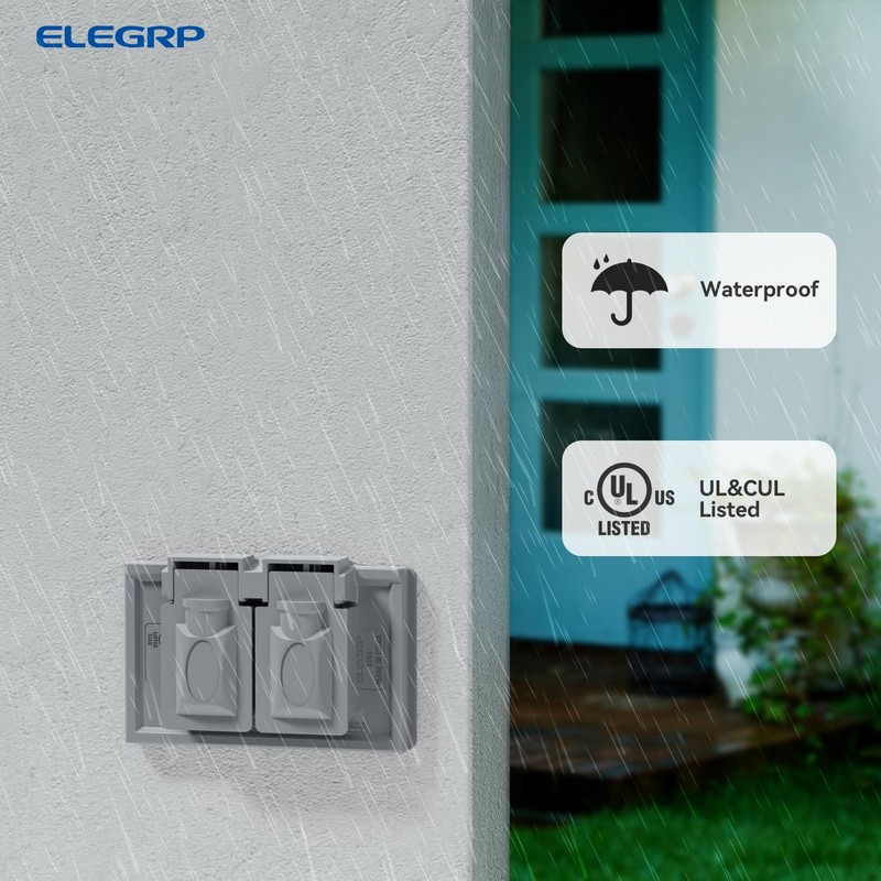 ELEGRP Horizontal Outdoor Cover for Duplex Receptacles, 2-Hole Weatherproof Wall