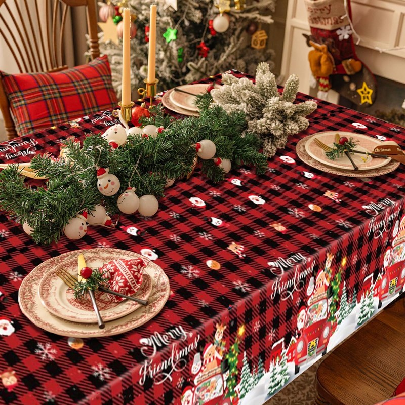 POPOYU Pack of 2 Christmas Tablecloths, 137 x 274 cm,
