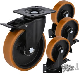 Industrial Heavy Duty Casters with Brake 4000 Lbs, Anti-Corrosion,PU Swivel Plate Caster Wheels for Toolbox Workbench with Dual Locking (5 INCH)