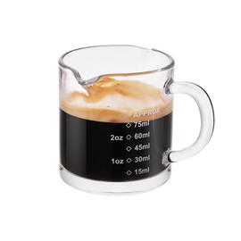 Ackers 1 Pack Etched Scale Espresso cup with Handle, Thickened Bottom and Wall, Double V-Shaped Spout,2.5OZ Milk Frothing Pitcher,75ML Milk Cup with Handle, Espresso Accessory (SINGLE)