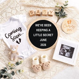 Pregnancy Announcement, Baby Announcement Ideas Set Include Letter Board, Baby Bodysuit, Booties, Sonogram Frame, Wooden Sign, Bear & Wood Blocks, Gender Reveal Photo Props Coming Soon Announcement