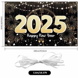 New Year Eve Decorations 2025, Large New Year Background Banner, Happy New Year Party Decorations 2025, Happy New Year 2025 Decor(70.87 * 43.3Inchs)