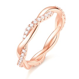 Titaniumcentral Women Eternity Ring Cubic Zirconia Twisted Thin Stackable Promise Engagement Wedding Band (Rose Gold,Size I)