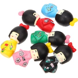 HOMSFOU 12pcs Japanese Kimono Doll Traditional Kokeshi Doll Asian Folk Figurines Traditional Handicrafts Girl Kimono Wooden Kokeshi for Home Office Desk