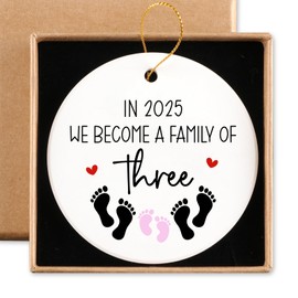 Baby Announcement Gifts Ceramic Ornament Keepsake Sign Round Plaque Coming Soon Baby Announcement in 2025 We Become a Family of Three Pink