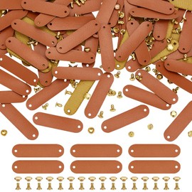 FINGERINSPIRE 60 Sets PU Leather Tags 0.5x1.8 inch Chocolate Handmade Leather Label with Rivets Oval Blank Tag Embellishment DIY Accessories for Jeans Bags Shoes Hat