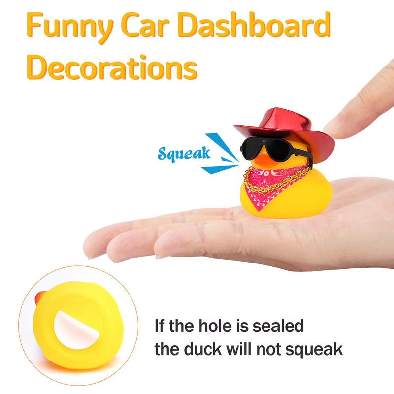 wonuu Bright Cowboy Hat Rubber Ducks, Dashboard Decorations Duck for