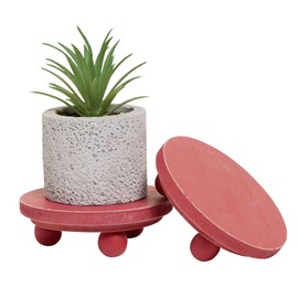 Defined Deco Christmas Mini risers for display,Wood Risers for Decor,Small 4”Round Wooden Riser, Farmhouse Wood Riser, Rustic Pedestal Display Stand,Display Risers for Tiered Tray Decor(Set of 2,Red)