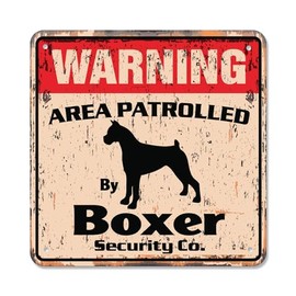 Boxer Vintage Security Sign Area Patrolled pet Guard Warning Dog Breeder Puppy Kennel Gift Rigid Plastic | Indoor/Outdoor | 14" Wide