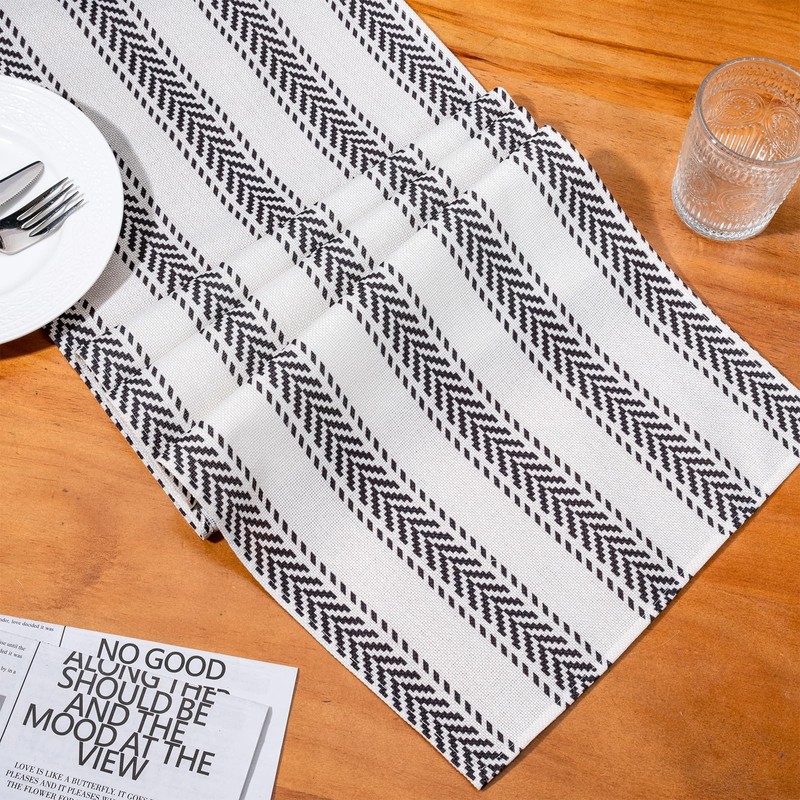 RUSPEPA Table Runner with Black and White Stripe Linen Table