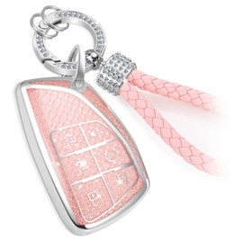 Coverforkey for Buick Key Fob Cover with Fashion Braided Keychain, Enchanting Diamond Patterns Soft Case for Avenir Envision Encore Chevy Suburban Sierra (6 Buttons) (Pink, B2)