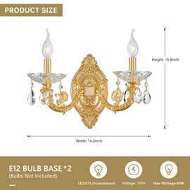 LIZZTREE Gold Crystal Contemporary Wall Lights - Beside 2 Lights Sconce Light, Decorative Wall Lamp Light Fixtures for Bedroom, Living Room, Foyer