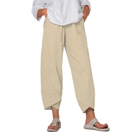 Springrain Women's Capri Pants Casual Summer Cotton Cropped Lounge Pants Trousers(Khaki-M)