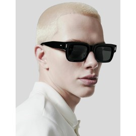 Roneyee Rectangle Mens Trendy Sunglasses Square Shades for Women Retro Sun Glasses Fashion UV Protection Acetate Tinted Lens (Black)