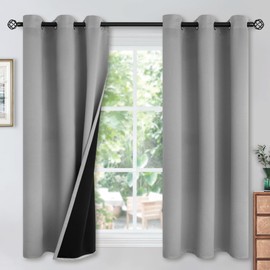 YoungsTex Light Grey 100% Blackout Curtains 40 Inches for Bedroom Thermal Insulated Total Room Darkening Curtains for Living Room Window with Black Back Grommet, 2 Panels, 42 x 40 Inch