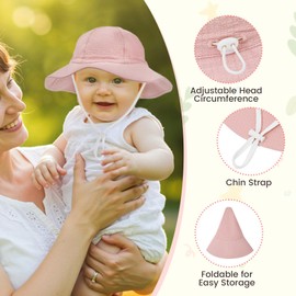 Adorable Baby & Toddler Sun Hat Breathable Seersucker Cap with Adjustable Chin Strap UPF 50+ Protection Pink 1-2T